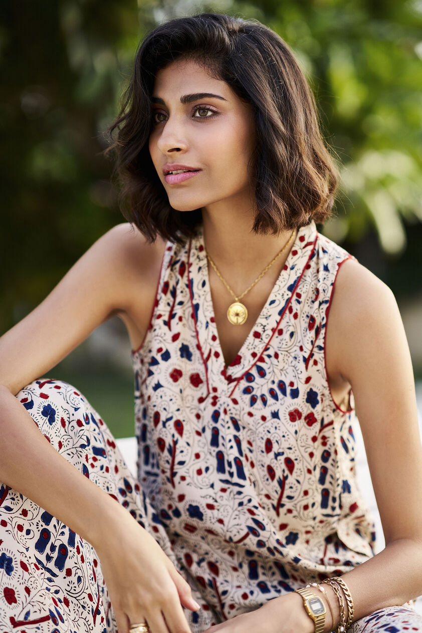 Tranquil Ajrakh Hand-block Printed Coord - Off White, Off White, image 3
